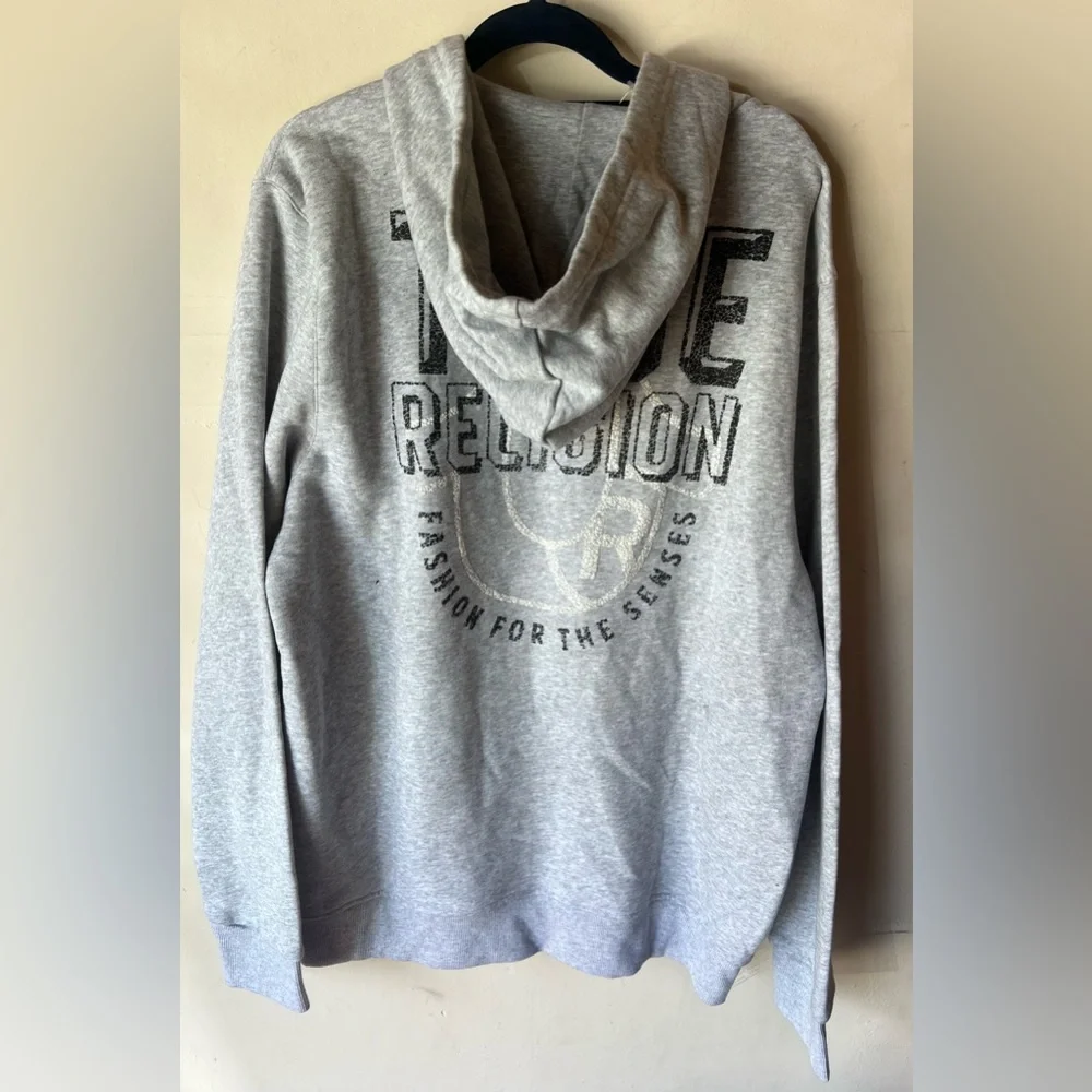 New Mens True Religion L Hooded Sweatshirt Gray Hoodie Zip‎ Up Jacket